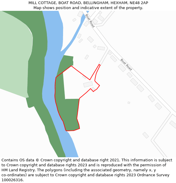 MILL COTTAGE, BOAT ROAD, BELLINGHAM, HEXHAM, NE48 2AP: Location map and indicative extent of plot