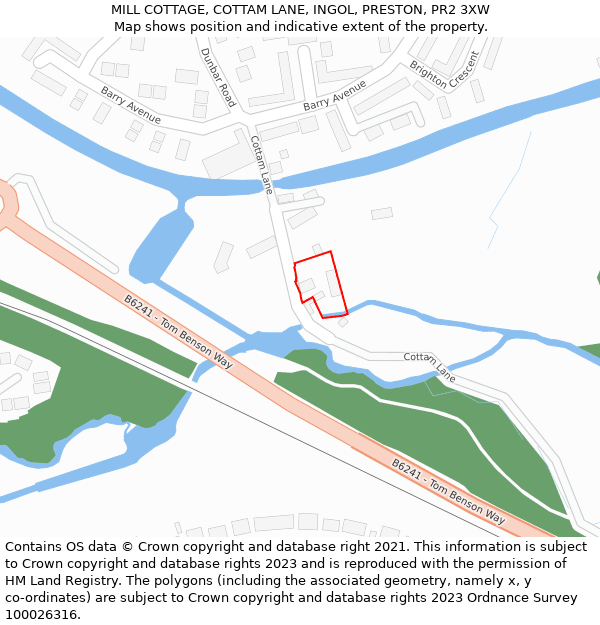 MILL COTTAGE, COTTAM LANE, INGOL, PRESTON, PR2 3XW: Location map and indicative extent of plot