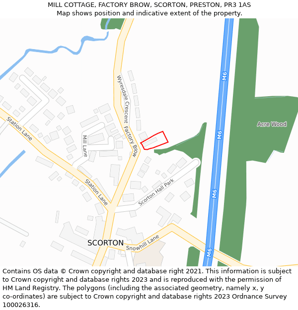 MILL COTTAGE, FACTORY BROW, SCORTON, PRESTON, PR3 1AS: Location map and indicative extent of plot