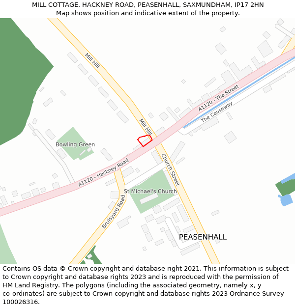 MILL COTTAGE, HACKNEY ROAD, PEASENHALL, SAXMUNDHAM, IP17 2HN: Location map and indicative extent of plot