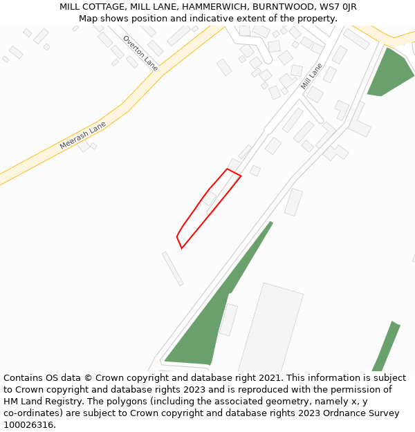 MILL COTTAGE, MILL LANE, HAMMERWICH, BURNTWOOD, WS7 0JR: Location map and indicative extent of plot