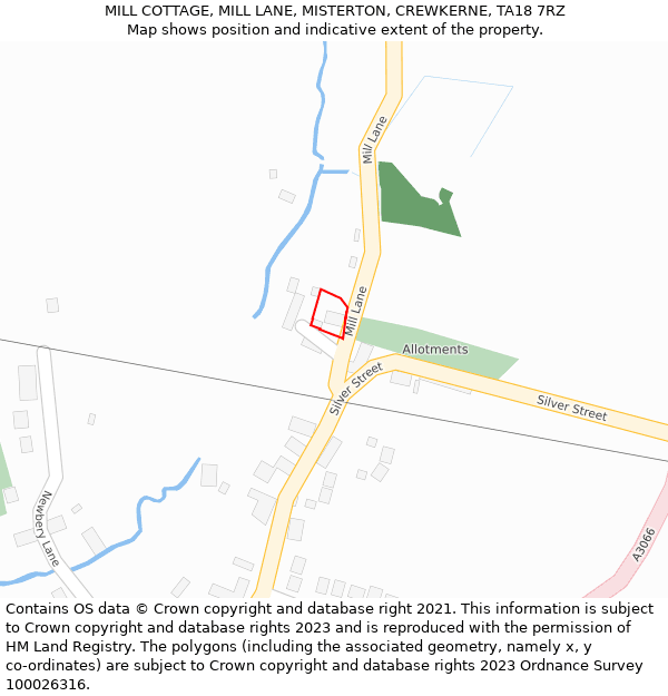 MILL COTTAGE, MILL LANE, MISTERTON, CREWKERNE, TA18 7RZ: Location map and indicative extent of plot