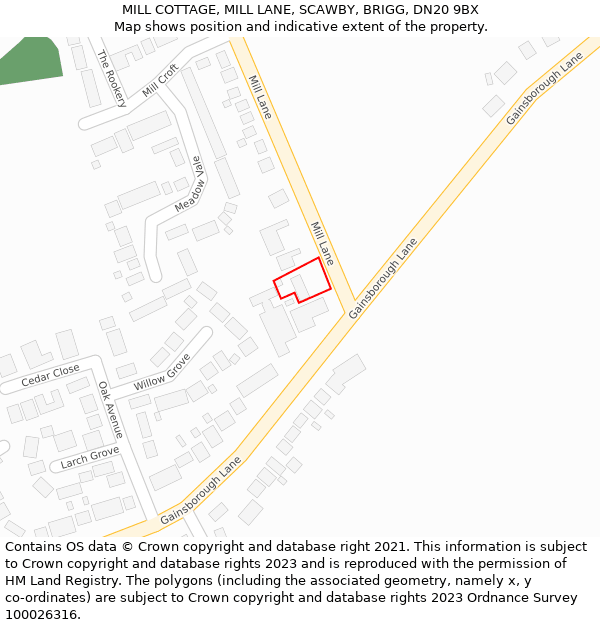 MILL COTTAGE, MILL LANE, SCAWBY, BRIGG, DN20 9BX: Location map and indicative extent of plot