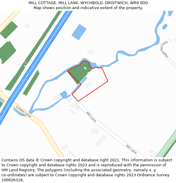 MILL COTTAGE, MILL LANE, WYCHBOLD, DROITWICH, WR9 0DD: Location map and indicative extent of plot