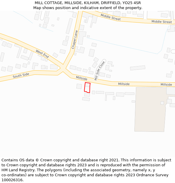 MILL COTTAGE, MILLSIDE, KILHAM, DRIFFIELD, YO25 4SR: Location map and indicative extent of plot