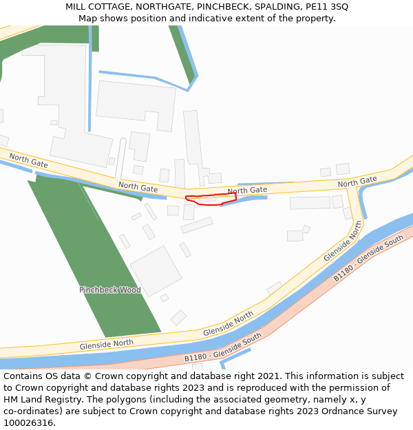 MILL COTTAGE, NORTHGATE, PINCHBECK, SPALDING, PE11 3SQ: Location map and indicative extent of plot