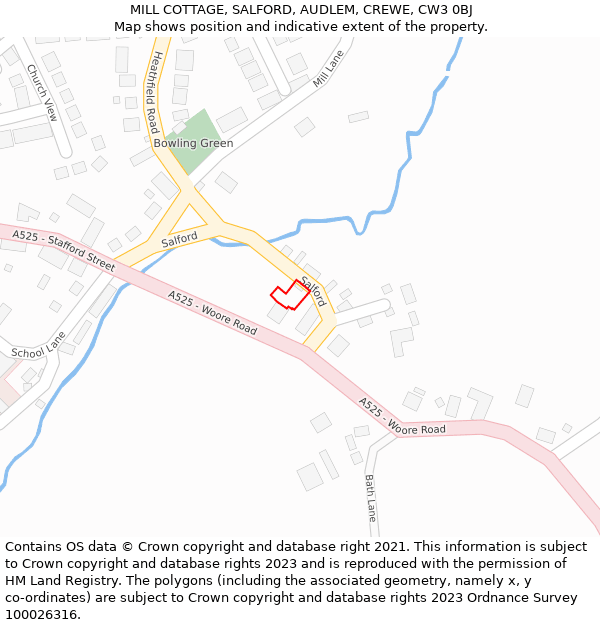 MILL COTTAGE, SALFORD, AUDLEM, CREWE, CW3 0BJ: Location map and indicative extent of plot