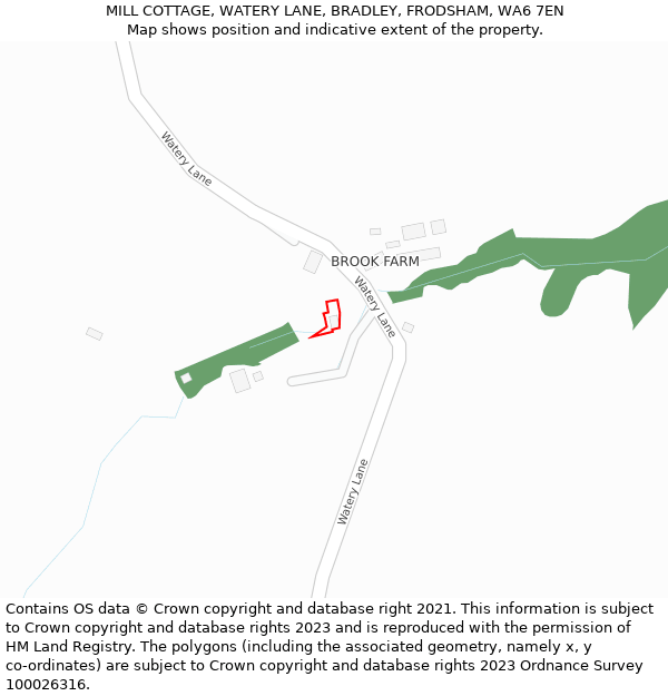 MILL COTTAGE, WATERY LANE, BRADLEY, FRODSHAM, WA6 7EN: Location map and indicative extent of plot