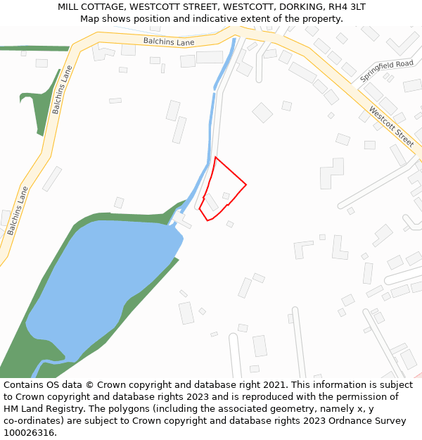 MILL COTTAGE, WESTCOTT STREET, WESTCOTT, DORKING, RH4 3LT: Location map and indicative extent of plot