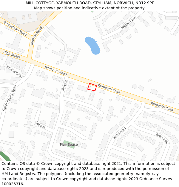 MILL COTTAGE, YARMOUTH ROAD, STALHAM, NORWICH, NR12 9PF: Location map and indicative extent of plot