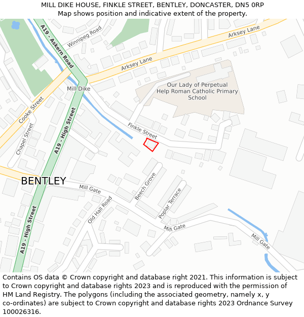 MILL DIKE HOUSE, FINKLE STREET, BENTLEY, DONCASTER, DN5 0RP: Location map and indicative extent of plot