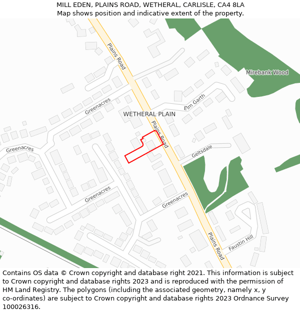 MILL EDEN, PLAINS ROAD, WETHERAL, CARLISLE, CA4 8LA: Location map and indicative extent of plot