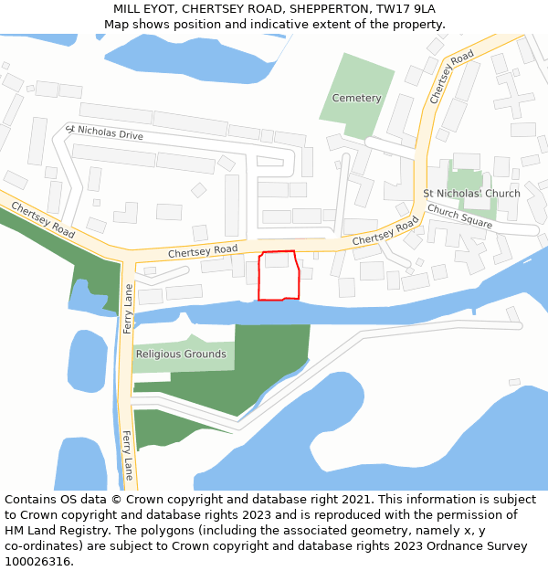 MILL EYOT, CHERTSEY ROAD, SHEPPERTON, TW17 9LA: Location map and indicative extent of plot