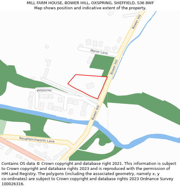 MILL FARM HOUSE, BOWER HILL, OXSPRING, SHEFFIELD, S36 8WF: Location map and indicative extent of plot