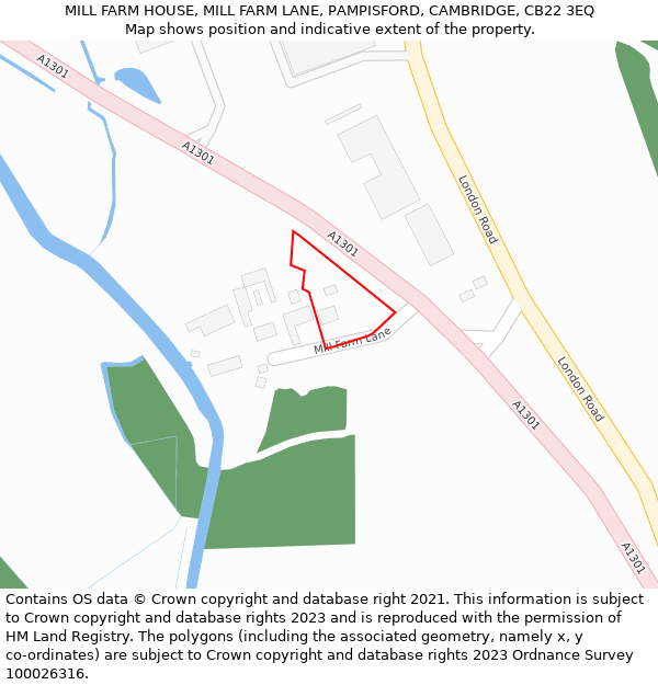 MILL FARM HOUSE, MILL FARM LANE, PAMPISFORD, CAMBRIDGE, CB22 3EQ: Location map and indicative extent of plot