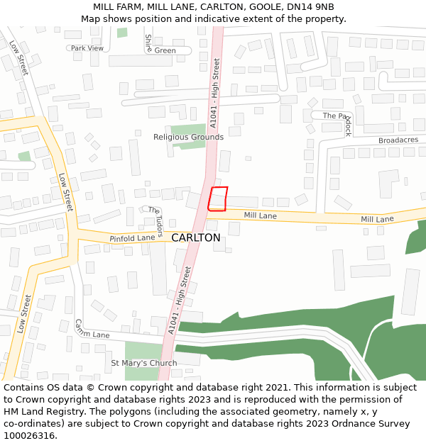 MILL FARM, MILL LANE, CARLTON, GOOLE, DN14 9NB: Location map and indicative extent of plot