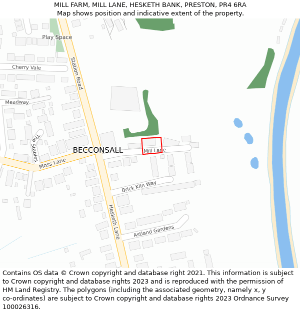 MILL FARM, MILL LANE, HESKETH BANK, PRESTON, PR4 6RA: Location map and indicative extent of plot