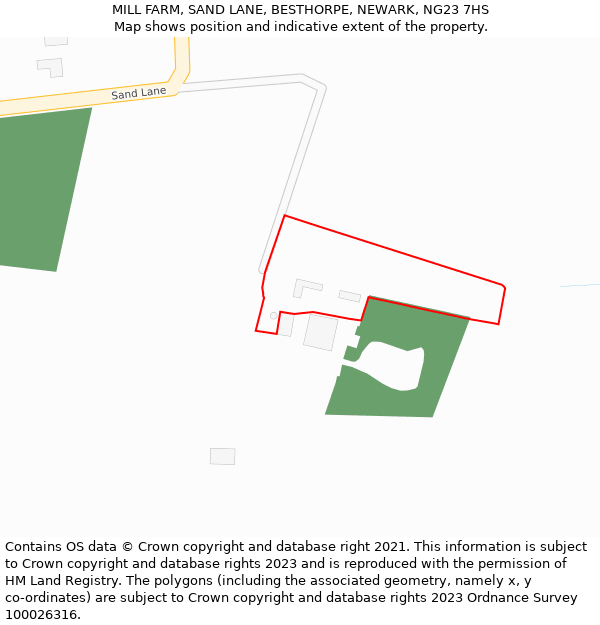 MILL FARM, SAND LANE, BESTHORPE, NEWARK, NG23 7HS: Location map and indicative extent of plot