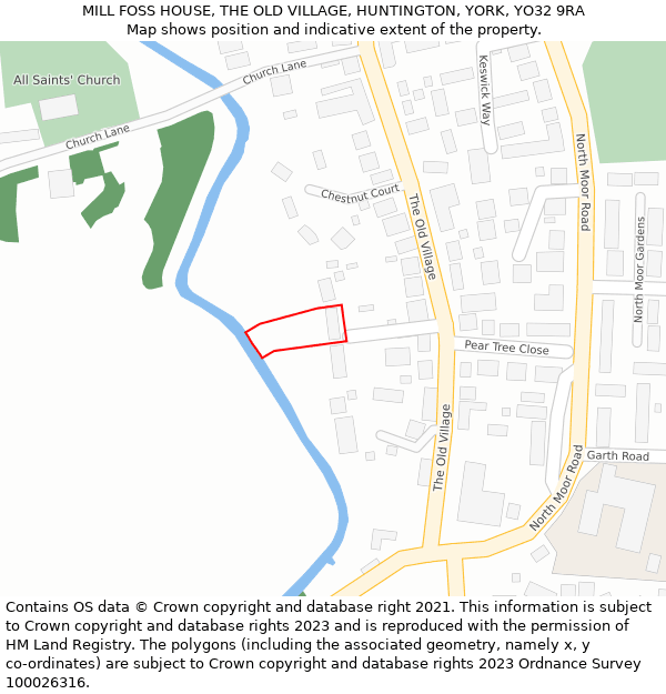 MILL FOSS HOUSE, THE OLD VILLAGE, HUNTINGTON, YORK, YO32 9RA: Location map and indicative extent of plot