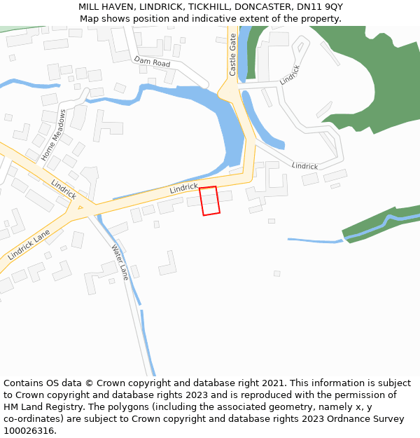 MILL HAVEN, LINDRICK, TICKHILL, DONCASTER, DN11 9QY: Location map and indicative extent of plot