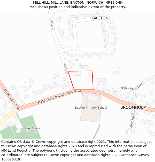MILL HILL, MILL LANE, BACTON, NORWICH, NR12 0HN: Location map and indicative extent of plot