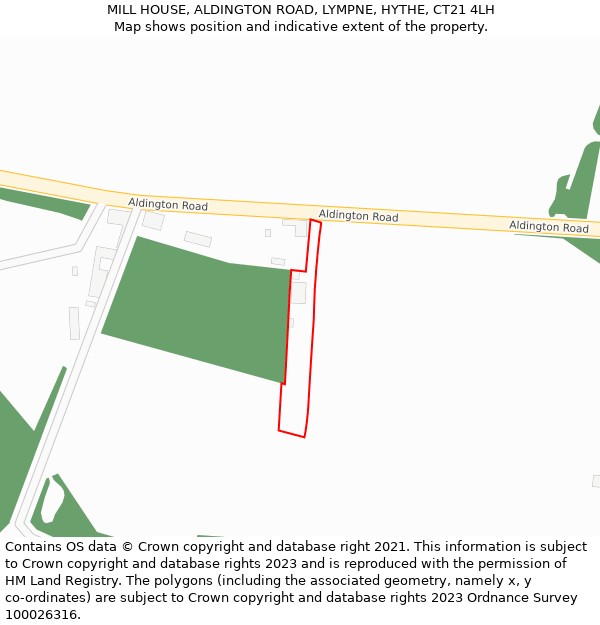 MILL HOUSE, ALDINGTON ROAD, LYMPNE, HYTHE, CT21 4LH: Location map and indicative extent of plot