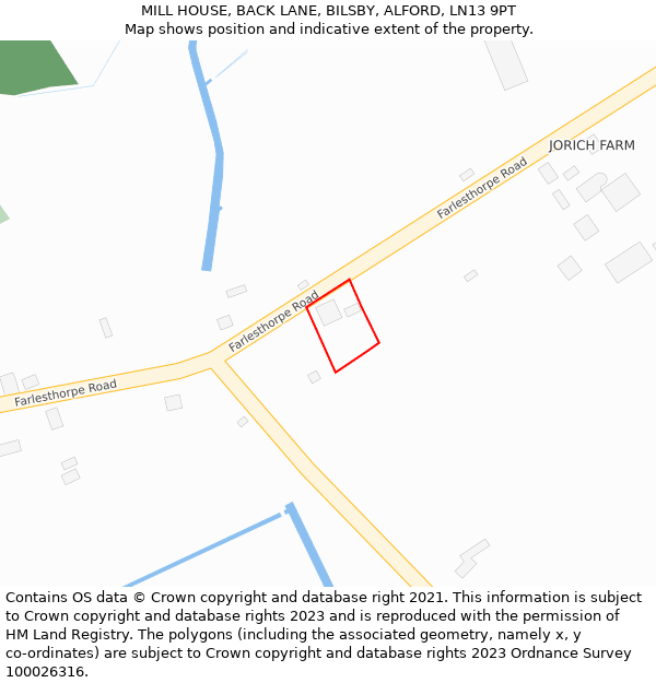 MILL HOUSE, BACK LANE, BILSBY, ALFORD, LN13 9PT: Location map and indicative extent of plot