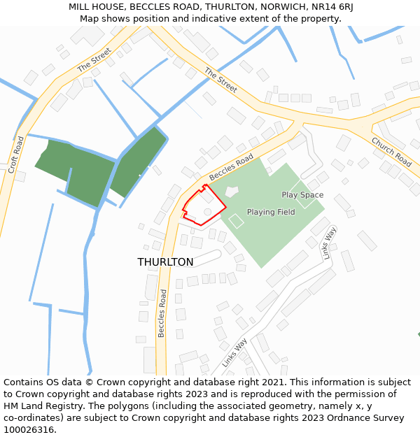 MILL HOUSE, BECCLES ROAD, THURLTON, NORWICH, NR14 6RJ: Location map and indicative extent of plot