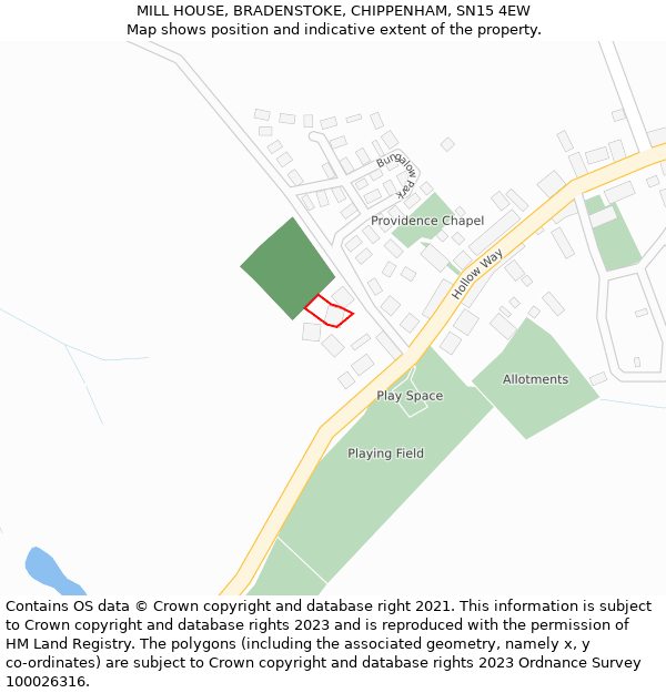 MILL HOUSE, BRADENSTOKE, CHIPPENHAM, SN15 4EW: Location map and indicative extent of plot