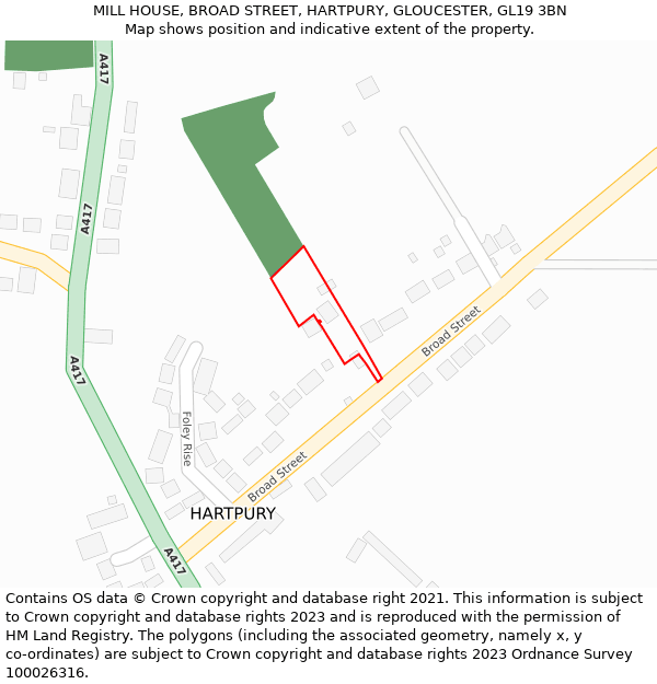 MILL HOUSE, BROAD STREET, HARTPURY, GLOUCESTER, GL19 3BN: Location map and indicative extent of plot