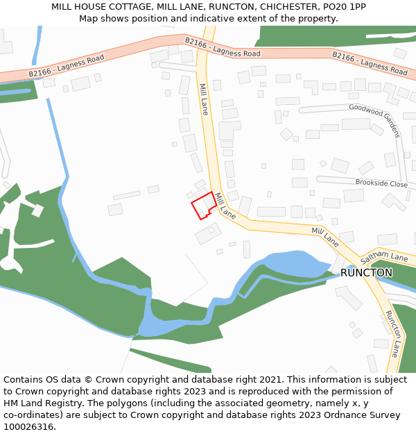 MILL HOUSE COTTAGE, MILL LANE, RUNCTON, CHICHESTER, PO20 1PP: Location map and indicative extent of plot