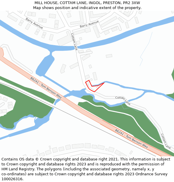 MILL HOUSE, COTTAM LANE, INGOL, PRESTON, PR2 3XW: Location map and indicative extent of plot
