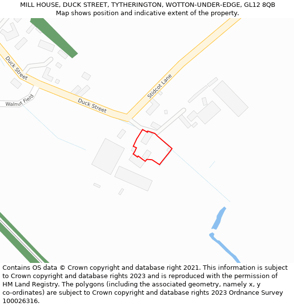 MILL HOUSE, DUCK STREET, TYTHERINGTON, WOTTON-UNDER-EDGE, GL12 8QB: Location map and indicative extent of plot