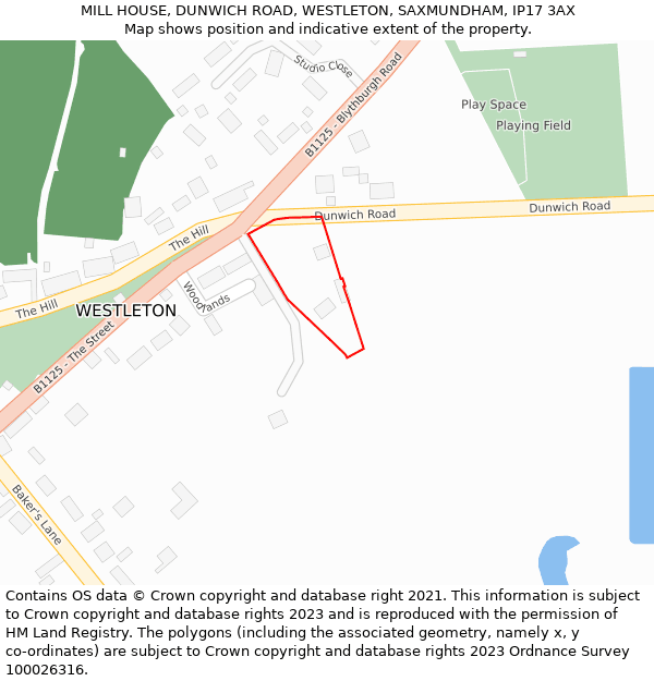 MILL HOUSE, DUNWICH ROAD, WESTLETON, SAXMUNDHAM, IP17 3AX: Location map and indicative extent of plot