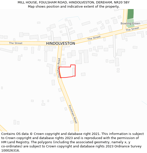 MILL HOUSE, FOULSHAM ROAD, HINDOLVESTON, DEREHAM, NR20 5BY: Location map and indicative extent of plot