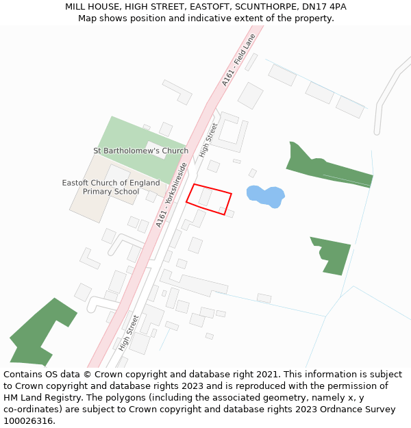 MILL HOUSE, HIGH STREET, EASTOFT, SCUNTHORPE, DN17 4PA: Location map and indicative extent of plot