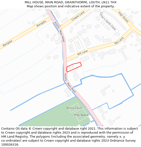 MILL HOUSE, MAIN ROAD, GRAINTHORPE, LOUTH, LN11 7HX: Location map and indicative extent of plot