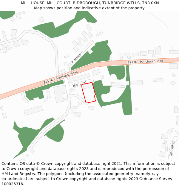 MILL HOUSE, MILL COURT, BIDBOROUGH, TUNBRIDGE WELLS, TN3 0XN: Location map and indicative extent of plot