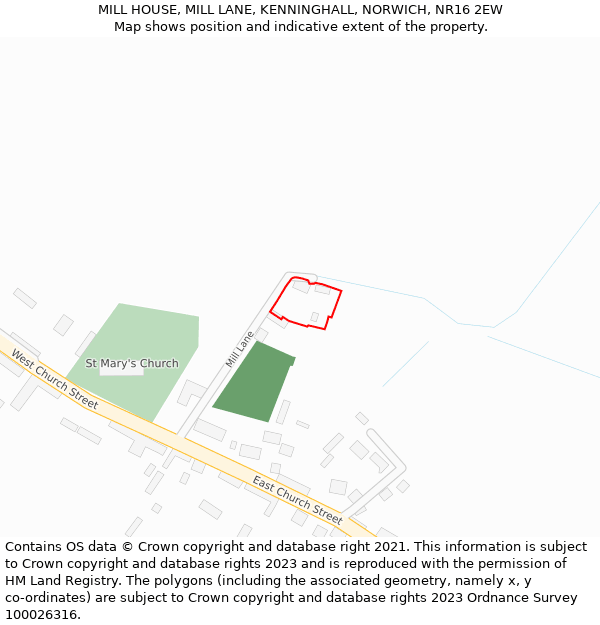 MILL HOUSE, MILL LANE, KENNINGHALL, NORWICH, NR16 2EW: Location map and indicative extent of plot