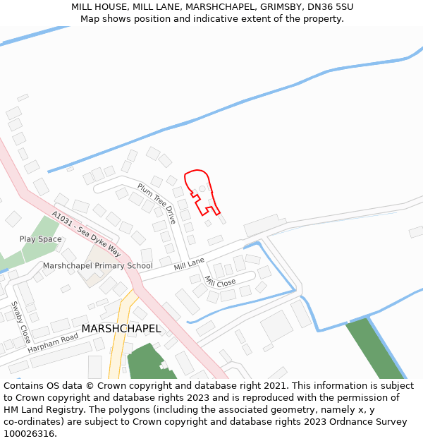 MILL HOUSE, MILL LANE, MARSHCHAPEL, GRIMSBY, DN36 5SU: Location map and indicative extent of plot