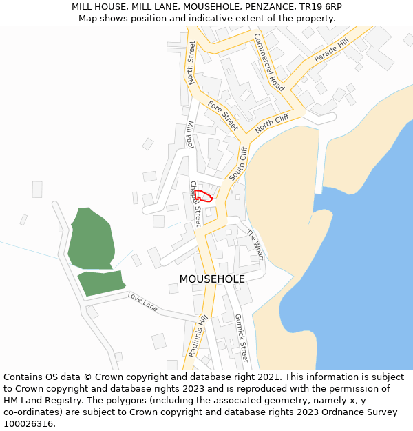 MILL HOUSE, MILL LANE, MOUSEHOLE, PENZANCE, TR19 6RP: Location map and indicative extent of plot