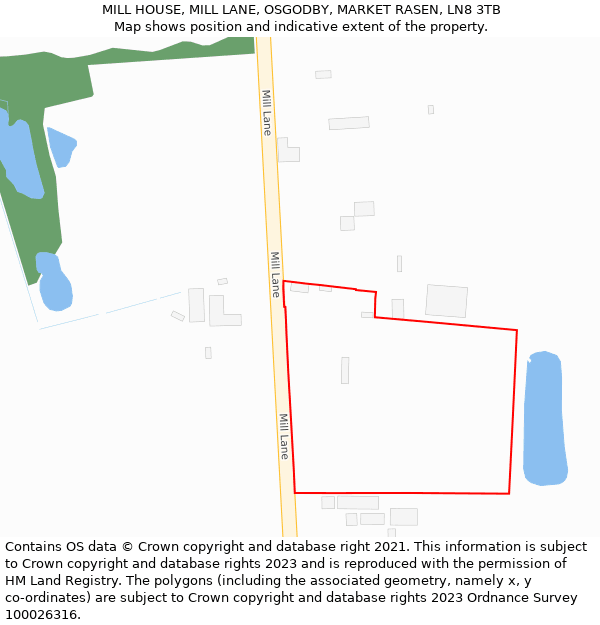 MILL HOUSE, MILL LANE, OSGODBY, MARKET RASEN, LN8 3TB: Location map and indicative extent of plot