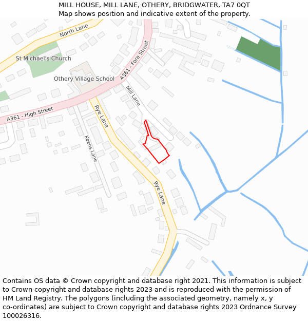 MILL HOUSE, MILL LANE, OTHERY, BRIDGWATER, TA7 0QT: Location map and indicative extent of plot