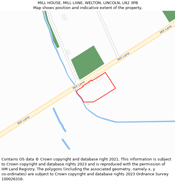MILL HOUSE, MILL LANE, WELTON, LINCOLN, LN2 3PB: Location map and indicative extent of plot