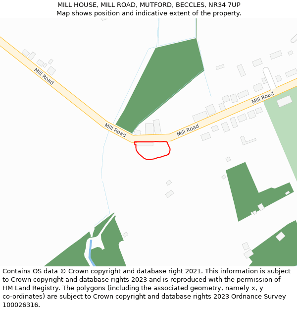 MILL HOUSE, MILL ROAD, MUTFORD, BECCLES, NR34 7UP: Location map and indicative extent of plot