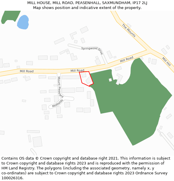 MILL HOUSE, MILL ROAD, PEASENHALL, SAXMUNDHAM, IP17 2LJ: Location map and indicative extent of plot