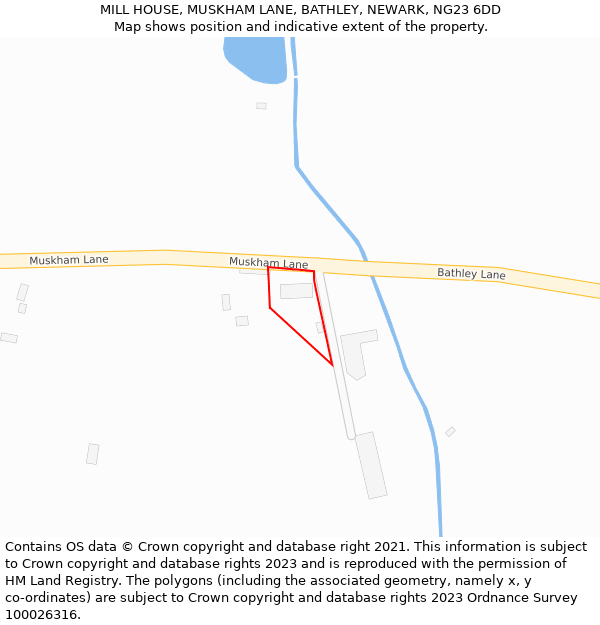 MILL HOUSE, MUSKHAM LANE, BATHLEY, NEWARK, NG23 6DD: Location map and indicative extent of plot