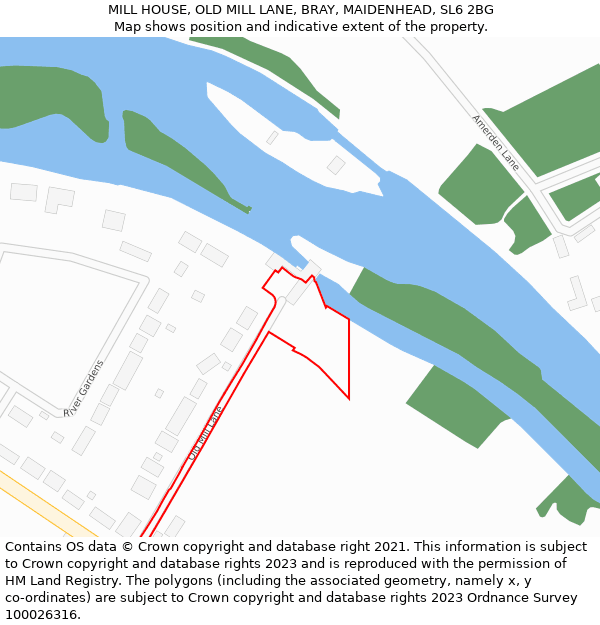 MILL HOUSE, OLD MILL LANE, BRAY, MAIDENHEAD, SL6 2BG: Location map and indicative extent of plot