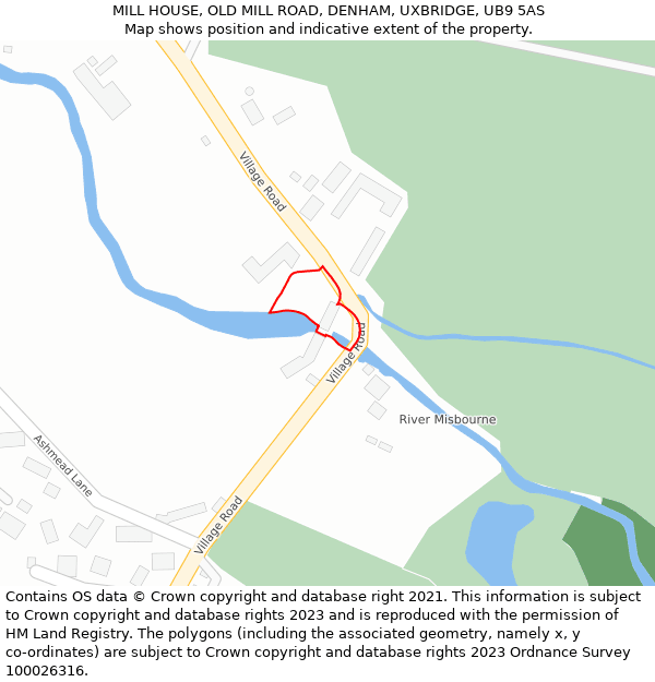 MILL HOUSE, OLD MILL ROAD, DENHAM, UXBRIDGE, UB9 5AS: Location map and indicative extent of plot