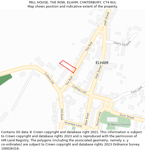 MILL HOUSE, THE ROW, ELHAM, CANTERBURY, CT4 6UL: Location map and indicative extent of plot